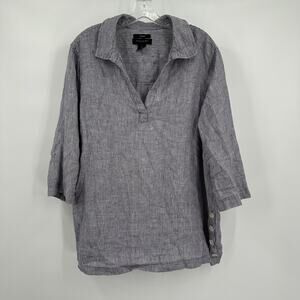 Tahari Womens Linen Pullover Top Size 1X‎ Blue White Striped Nautical Coastal